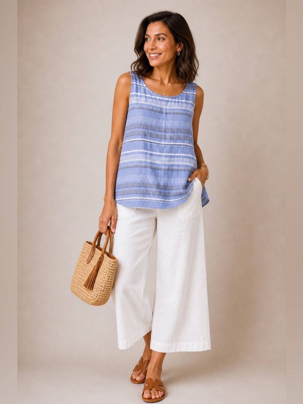 Loft Lounge Women's Medium Striped Tank Top V-Neck Boho Sleeveless Shirt